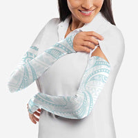 White Sunday Lotu Tamaiti Arm Sleeves Polynesian Wave Pastel Cyan - Polynesian Pride