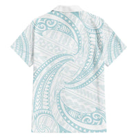 White Sunday Lotu Tamaiti Family Matching Off The Shoulder Long Sleeve Dress and Hawaiian Shirt Polynesian Wave Pastel Cyan - Polynesian Pride