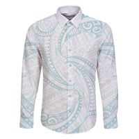 White Sunday Lotu Tamaiti Family Matching Off The Shoulder Long Sleeve Dress and Hawaiian Shirt Polynesian Wave Pastel Cyan - Polynesian Pride