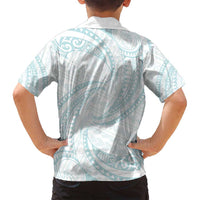 White Sunday Lotu Tamaiti Family Matching Off Shoulder Short Dress and Hawaiian Shirt Polynesian Wave Pastel Cyan LT9 - Polynesian Pride