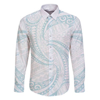 White Sunday Lotu Tamaiti Family Matching Off Shoulder Short Dress and Hawaiian Shirt Polynesian Wave Pastel Cyan LT9 Dad's Shirt - Long Sleeve Cyan - Polynesian Pride