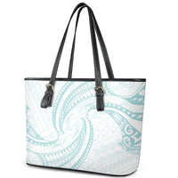 White Sunday Lotu Tamaiti Leather Tote Bag Polynesian Wave Pastel Cyan - Polynesian Pride