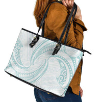 White Sunday Lotu Tamaiti Leather Tote Bag Polynesian Wave Pastel Cyan - Polynesian Pride