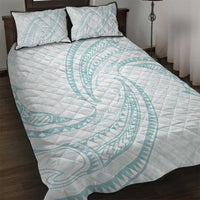 White Sunday Lotu Tamaiti Quilt Bed Set Polynesian Wave Pastel Cyan - Polynesian Pride