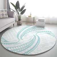 White Sunday Lotu Tamaiti Round Carpet Polynesian Wave Pastel Cyan - Polynesian Pride