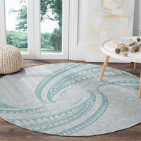White Sunday Lotu Tamaiti Round Carpet Polynesian Wave Pastel Cyan - Polynesian Pride