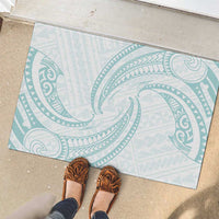 White Sunday Lotu Tamaiti Rubber Doormat Polynesian Wave Pastel Cyan - Polynesian Pride