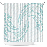 White Sunday Lotu Tamaiti Shower Curtain Polynesian Wave Pastel Cyan - Polynesian Pride