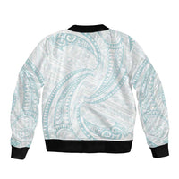 White Sunday Lotu Tamaiti Sleeve Zip Bomber Jacket Polynesian Wave Pastel Cyan - Polynesian Pride