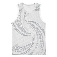 White Sunday Lotu Tamaiti Basketball Jersey Polynesian Wave Pastel Gray - Polynesian Pride