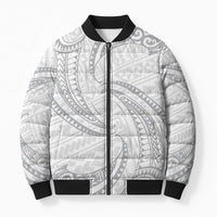 White Sunday Lotu Tamaiti Bomber Puffer Jacket Polynesian Wave Pastel Gray - Polynesian Pride