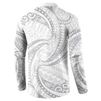 White Sunday Lotu Tamaiti Button Sweatshirt Polynesian Wave Pastel Gray - Polynesian Pride