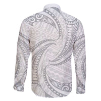 White Sunday Lotu Tamaiti Family Matching Off The Shoulder Long Sleeve Dress and Hawaiian Shirt Polynesian Wave Pastel Gray - Polynesian Pride