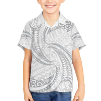 White Sunday Lotu Tamaiti Kid Hawaiian Shirt Polynesian Wave Pastel Gray - Polynesian Pride