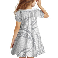 White Sunday Lotu Tamaiti Kid Short Sleeve Dress Polynesian Wave Pastel Gray - Polynesian Pride