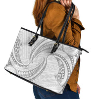 White Sunday Lotu Tamaiti Leather Tote Bag Polynesian Wave Pastel Gray - Polynesian Pride