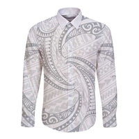 White Sunday Lotu Tamaiti Long Sleeve Button Shirt Polynesian Wave Pastel Gray - Polynesian Pride