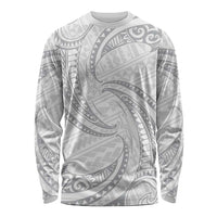 White Sunday Lotu Tamaiti Long Sleeve Shirt Polynesian Wave Pastel Gray - Polynesian Pride