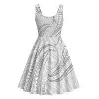 White Sunday Lotu Tamaiti Midi Dress Polynesian Wave Pastel Gray - Polynesian Pride