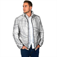 White Sunday Lotu Tamaiti Padded Jacket Polynesian Wave Pastel Gray - Polynesian Pride