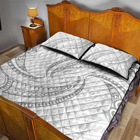 White Sunday Lotu Tamaiti Quilt Bed Set Polynesian Wave Pastel Gray - Polynesian Pride