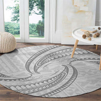 White Sunday Lotu Tamaiti Round Carpet Polynesian Wave Pastel Gray - Polynesian Pride