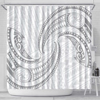 White Sunday Lotu Tamaiti Shower Curtain Polynesian Wave Pastel Gray - Polynesian Pride