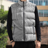 White Sunday Lotu Tamaiti Sleeveless Puffer Jacket Polynesian Wave Pastel Gray - Polynesian Pride