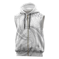 White Sunday Lotu Tamaiti Sleeveless Zip Hoodie Polynesian Wave Pastel Gray - Polynesian Pride