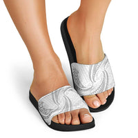 White Sunday Lotu Tamaiti Slide Sandals Polynesian Wave Pastel Gray - Polynesian Pride