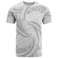 White Sunday Lotu Tamaiti T Shirt Polynesian Wave Pastel Gray - Polynesian Pride
