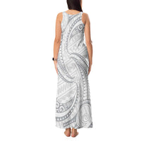 White Sunday Lotu Tamaiti Tank Maxi Dress Polynesian Wave Pastel Gray - Polynesian Pride