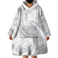 White Sunday Lotu Tamaiti Wearable Blanket Hoodie Polynesian Wave Pastel Gray - Polynesian Pride