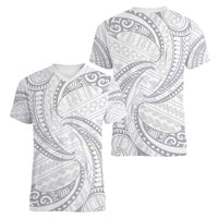 White Sunday Lotu Tamaiti Women V-Neck T-Shirt Polynesian Wave Pastel Gray - Polynesian Pride