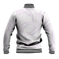 White Sunday Lotu Tamaiti Baseball Jacket Polynesian Wave Pastel Mauve - Polynesian Pride