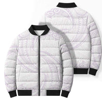 White Sunday Lotu Tamaiti Bomber Puffer Jacket Polynesian Wave Pastel Mauve - Polynesian Pride