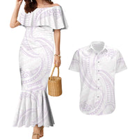 White Sunday Lotu Tamaiti Couples Matching Mermaid Dress and Hawaiian Shirt Polynesian Wave Pastel Mauve - Polynesian Pride