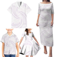White Sunday Lotu Tamaiti Family Matching Puletasi and Hawaiian Shirt Polynesian Wave Pastel Mauve - Polynesian Pride