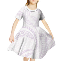White Sunday Lotu Tamaiti Kid Short Sleeve Dress Polynesian Wave Pastel Mauve - Polynesian Pride