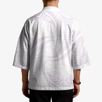White Sunday Lotu Tamaiti Kimono Polynesian Wave Pastel Mauve - Polynesian Pride