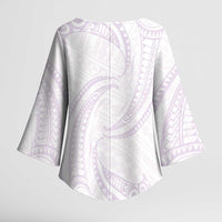 White Sunday Lotu Tamaiti Kimono Sleeve Blouse Polynesian Wave Pastel Mauve - Polynesian Pride