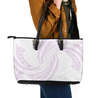 White Sunday Lotu Tamaiti Leather Tote Bag Polynesian Wave Pastel Mauve LT9 - Polynesian Pride