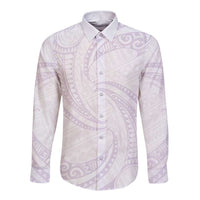 White Sunday Lotu Tamaiti Long Sleeve Button Shirt Polynesian Wave Pastel Mauve - Polynesian Pride