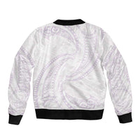 White Sunday Lotu Tamaiti Sleeve Zip Bomber Jacket Polynesian Wave Pastel Mauve - Polynesian Pride
