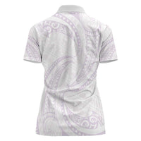 White Sunday Lotu Tamaiti Women Polo Shirt Polynesian Wave Pastel Mauve - Polynesian Pride