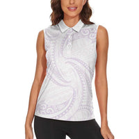 White Sunday Lotu Tamaiti Women Sleeveless Polo Shirt Polynesian Wave Pastel Mauve - Polynesian Pride