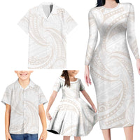 White Sunday Lotu Tamaiti Family Matching Long Sleeve Bodycon Dress and Hawaiian Shirt Polynesian Wave Pastel Nude - Polynesian Pride