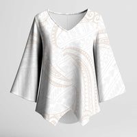 White Sunday Lotu Tamaiti Kimono Sleeve Blouse Polynesian Wave Pastel Nude - Polynesian Pride
