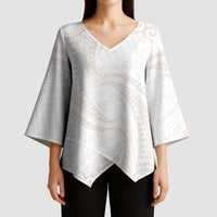 White Sunday Lotu Tamaiti Kimono Sleeve Blouse Polynesian Wave Pastel Nude - Polynesian Pride