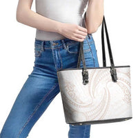 White Sunday Lotu Tamaiti Leather Tote Bag Polynesian Wave Pastel Nude LT9 - Polynesian Pride